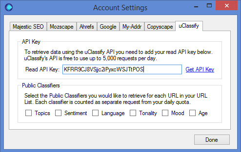 uClassify API Key