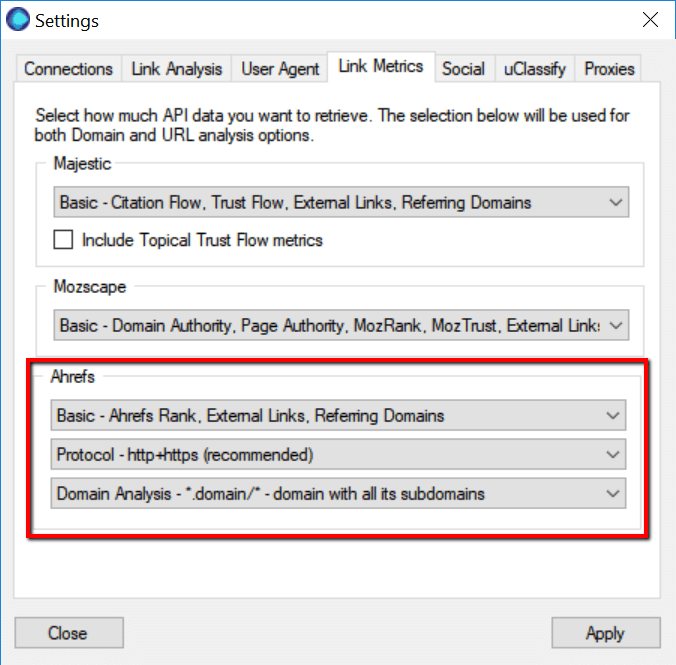 Ahrefs settings